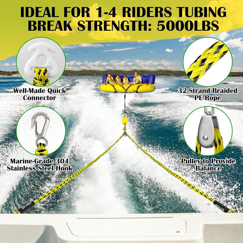 SETYPARY Dyneema No Stretch Wakeboard Rope and Handle, 75FT Floating Wakeboard Tow Rope with T-Handle for Doing Spin Skill, 4-Sections Ski Ropes for Water Skiing, Watetsports Ropes for Kneeboarding - Image 2